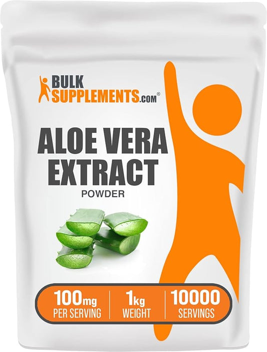 BulkSupplements.com Aloe Vera Extract Powder - Aloe Vera Supplement, Aloe Vera Powder - Herbal Supplement, Pure & Gluten Free, 100mg per Serving, 1kg (2.2 lbs) (Pack of 1)
