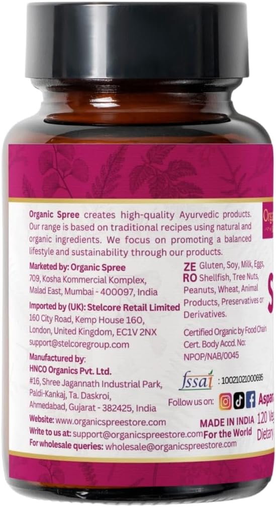 SHATAVARI 120 Tablets | Asparagus Racemosus (Shatavari) | USDA Organic Certified | Supports Women’s Health and Immune System | Organic and Natural120tab