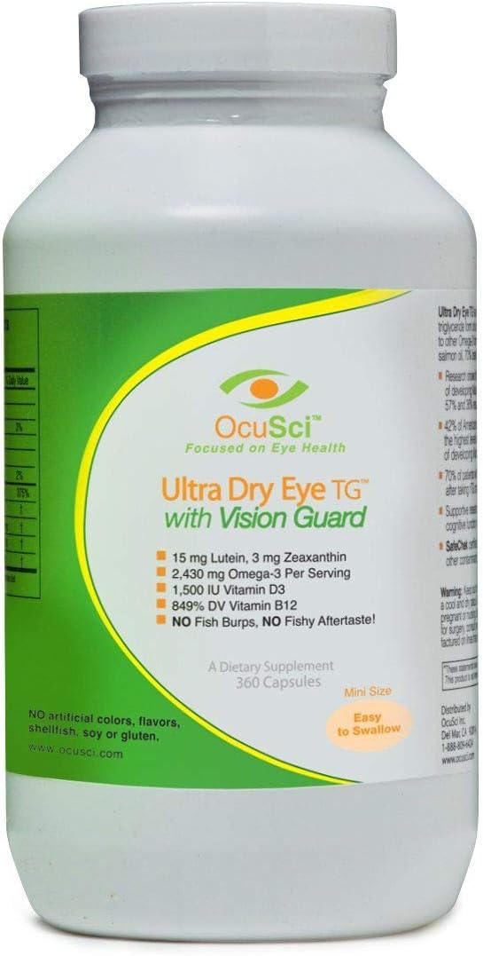 Formulated for Dry Eyes - 1700mg Triglyceride Omega-3 + EPA & DHA, Lutein,Zeaxanthin, B12, D3-60 Servings (Ultra Dry Eye, UDEVG - 1 Month Half Size)