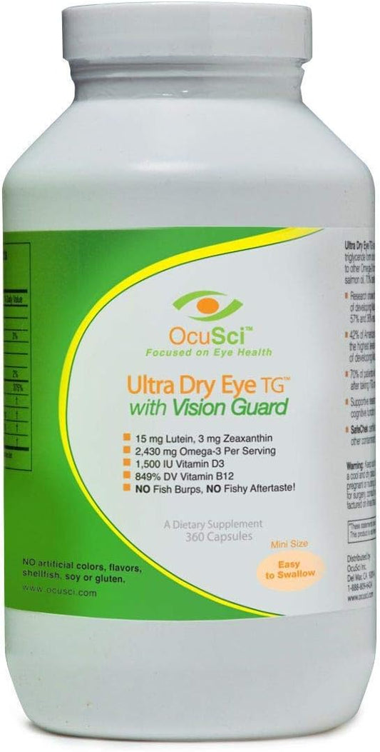 Formulated for Dry Eyes - 1700mg Triglyceride Omega-3 + EPA & DHA, Lutein,Zeaxanthin, B12, D3-60 Servings (Ultra Dry Eye, UDEVG - 1 Month Half Size)