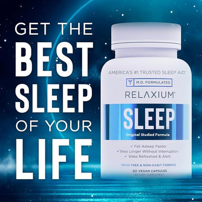 Relaxium Sleep Aid, 14-Day Supply, Non-Habit Forming, Dietary Supplement for Better Sleep, Drug-Free, Stress Relief, with Magnesium, Melatonin, GABA, Chamomile, Made in USA (28 Vegan Capsules)