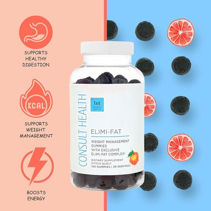 Consult Health ELIMI-Fat Weight Management Gummies - Morosil & Apple Cider Vinegar for Digestive Health - Non-Caffeine Plant-Based Supplement - Supports Weight Loss, BMI & Waist Reduction - 120 Count