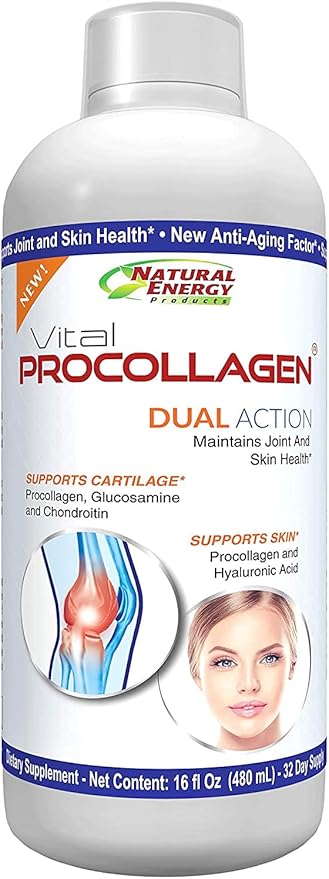 Natural Energy Vital Procollagen - Liquid Hydrolyzed Collagen Protein with Hyaluronic Acid and Glucosamine Chondroitin Sulfate Anti-Aging Factor for Men and Women 16oz |New Snickerdoodle Flavor|
