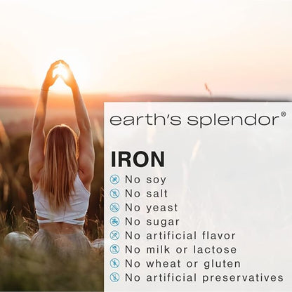 Earth's Splendor Iron 65mg USP, 325mg Ferrous Sulfate Tablets - Energy Production, Oxygen Transportation, Overall Health - 3 Month Supply