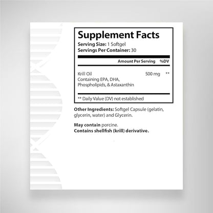 Krill Oil 500 mg, Omega-3 EPA DHA, Phospholipids, & Astaxanthin, Supports Immune System & Brain Health 60 Capsules No Fishy Taste - Non-GMO, Gluten Free