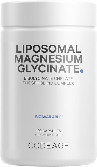 Codeage Liposomal Magnesium Glycinate Supplement - Magnesium Bisglycinate Pills - BioPerine Black Pepper - Liposomal Delivery - Non-GMO, Gluten-Free Mineral - 120 Capsules