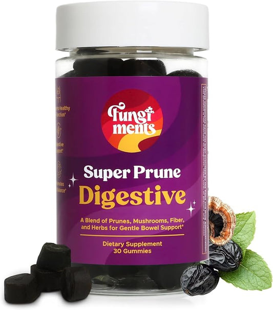 Super Prune Gummies- Gentle Laxative for Debloating and Constipation Relief - Prunes, Turkey Tail Mushrooms, Fiber, Rhubarb, Ginger, Chamomile (30 Mushroom Gummies)