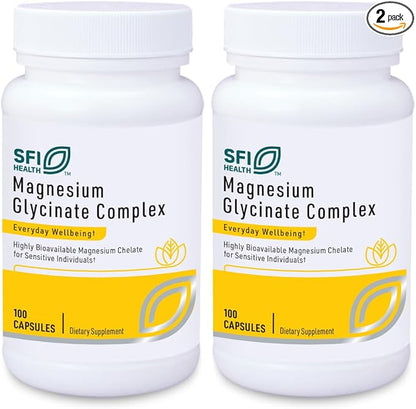 Klaire Labs Magnesium Glycinate Complex - Chelated Magnesium Blend for Optimal Absorption - Supports Healthy Bones, Muscles & Energy Levels - Gentle on Digestion (100 Capsules, 2 Pack)