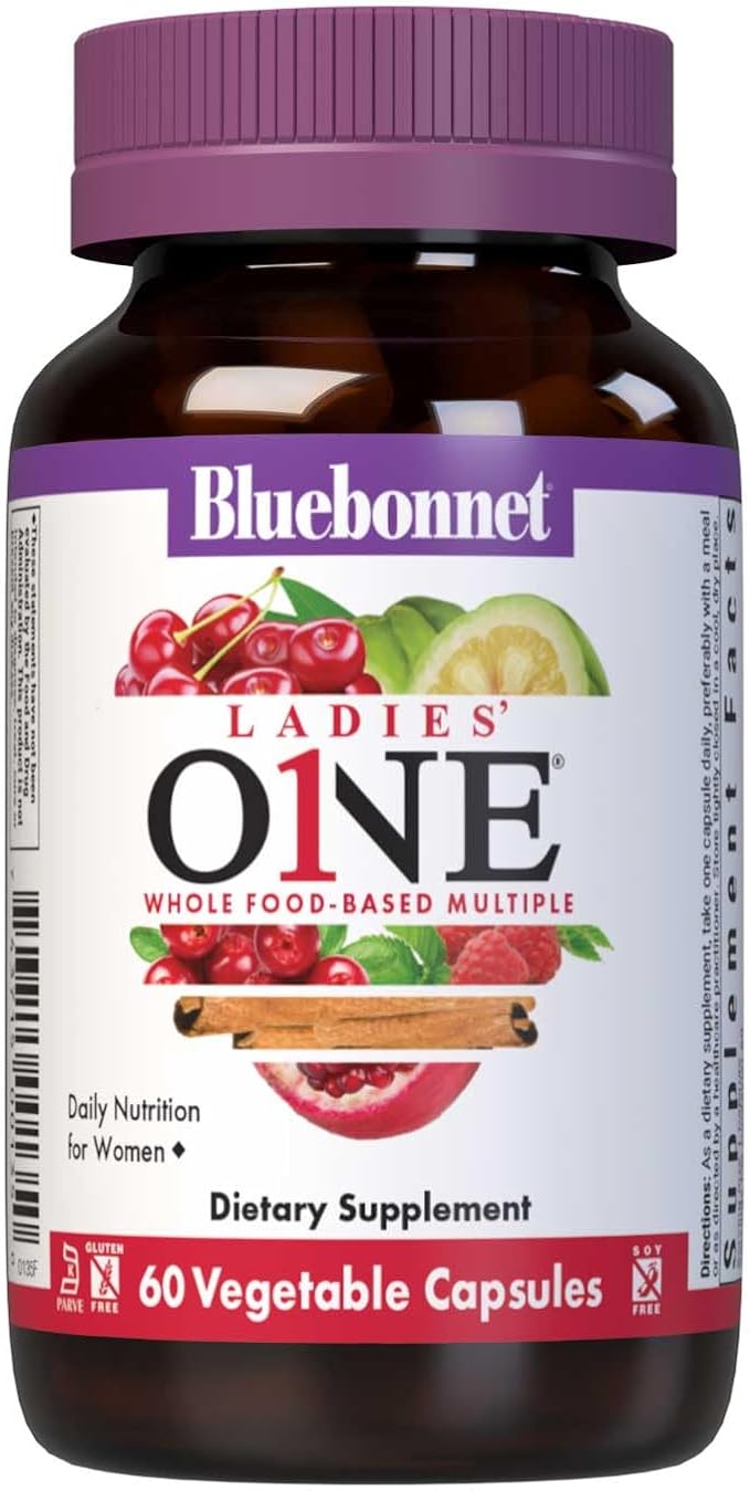 BlueBonnet Nutrition Ladies One Vegetable Capsule, Whole Food Multiple, K2, Organic Vegetable, Energy, Vitality, Non-GMO, Gluten Free, Soy Free, Milk Free, Kosher, 60 Vegetable Capsule, 2 Month Supply
