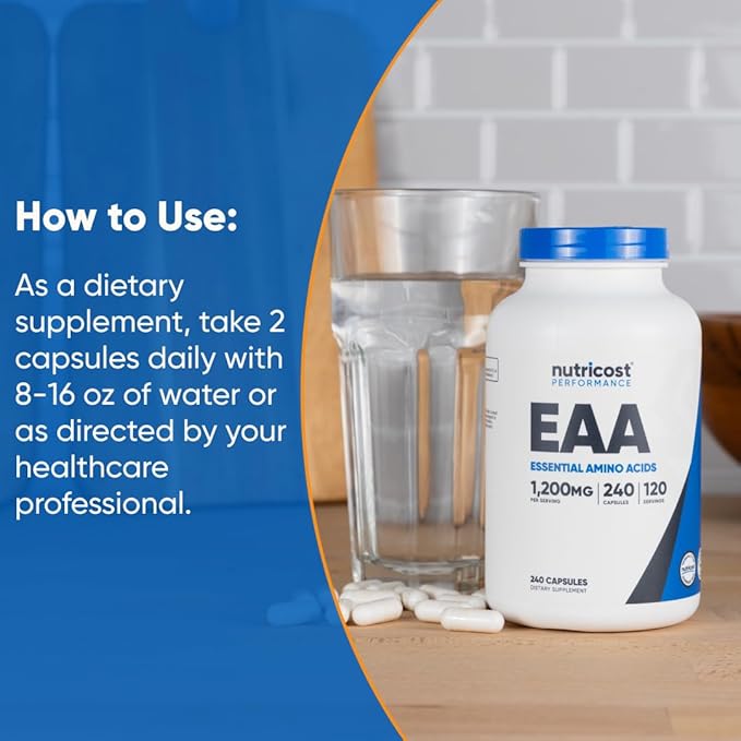 Nutricost EAA Capsules 1200mg, 240 Capsules - Essential Amino Acids, 120 Servings - Non-GMO, Gluten Free & Vegan