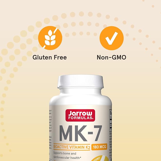 Jarrow Formulas® MK-7 180 mcg, Bioactive Form of Vitamin K2 For Bone and Cardiovascular Health, Vitamin K2 MK-7 Dietary Supplement, 30 Softgels, 30 Day Supply