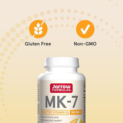 Jarrow Formulas® MK-7 180 mcg, Bioactive Form of Vitamin K2 For Bone and Cardiovascular Health, Vitamin K2 MK-7 Dietary Supplement, 30 Softgels, 30 Day Supply