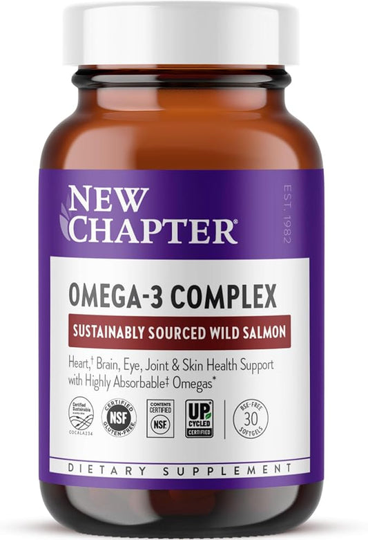 New Chapter Omega-3 Complex, Fish Oil Supplement Wild Alaskan Salmon for Heart, Brain, Eye, Joint & Skin Health Support - 30 Count