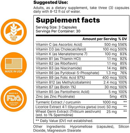 10-in-1 Immune Variant, Immune Booster Supplement with Vitamin B Complex, Zinc, Turmeric, Vitamins C & D for Immune Support and Defense, Immunity Multivitamin for Women & Men, 90 Capsules