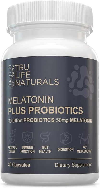 Melatonin 50mg Plus Probiotics 30 Bill CFU/Better Sleep/Night Formula/Sleep Support Supplement & Balanced Gut Health - Easy to Take | Supports Digestive & Immune System Function