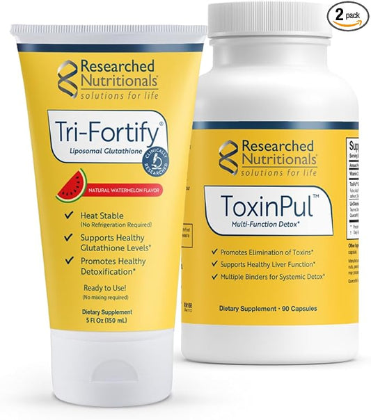 Researched Nutritionals Revitalized Detox Duo - for Immune Support, Liver Health or A Full Body Detox Cleanse - Tri-Fortify Watermelon Liposomal Glutathione (450mg) Liquid & ToxinPul (2 Piece Set)