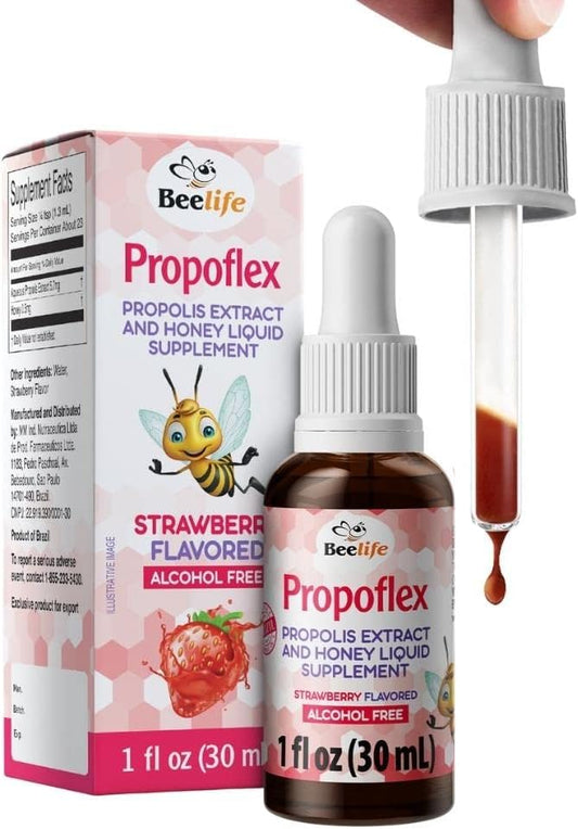 Beelife Propoflex Green Propolis Extract for Kids - No Alcohol Bee Propolis Tincture, High Artepillin-C Levels - Natural Antioxidant-Rich Liquid Supplement - Strawberry Flavor, Made in Brazil, 30ml