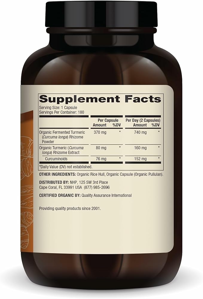 Dr. Mercola Organic Fermented Turmeric - 370 mg Fermented Turmeric - High-Bioavailability Curcuminoids - USDA Organic, Non-GMO, Gluten-Free & Soy-Free - 180 Capsules (90 Servings)
