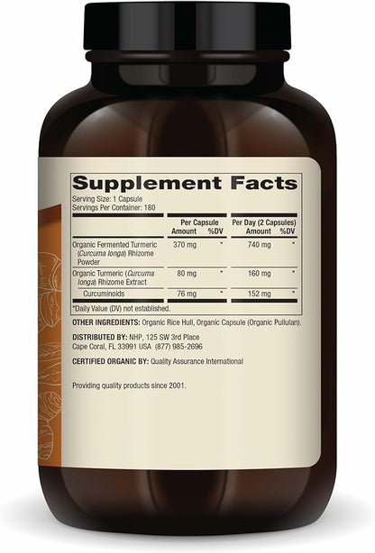 Dr. Mercola Organic Fermented Turmeric - 370 mg Fermented Turmeric - High-Bioavailability Curcuminoids - USDA Organic, Non-GMO, Gluten-Free & Soy-Free - 180 Capsules (90 Servings)