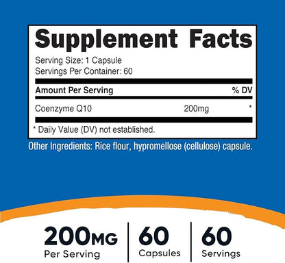 Nutricost CoQ10 200mg, 60 Vegetarian Capsules, 60 Servings - High Absorption, Vegetarian, Non-GMO, Coenzyme Q10