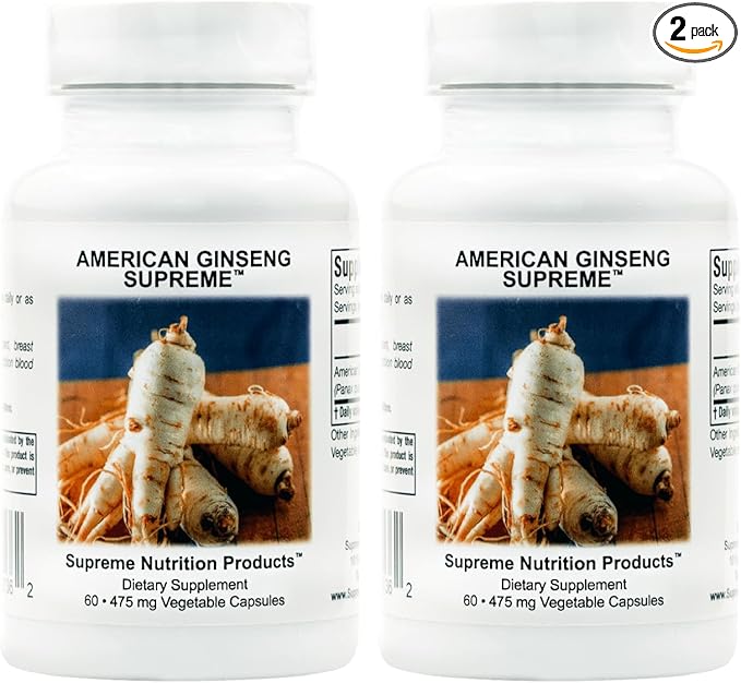 Supreme Nutrition American Ginseng Supreme, 60 Pure American Ginseng Root Vegetarian Capsules (60 Count (Pack of 2))
