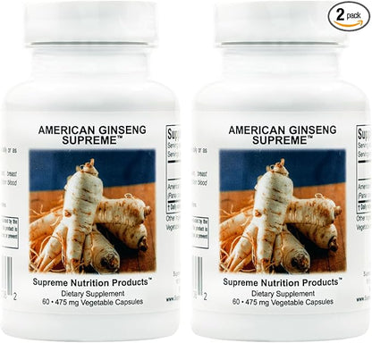 Supreme Nutrition American Ginseng Supreme, 60 Pure American Ginseng Root Vegetarian Capsules (60 Count (Pack of 2))