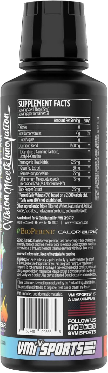 VMI Sports L-Carnitine 1500 Heat Liquid Enhanced Thermogenic | 1500 mg Carnitine | Maximum Absorption Formula | Great Taste for Men & Women | 31 Servings (Gummy Bear)