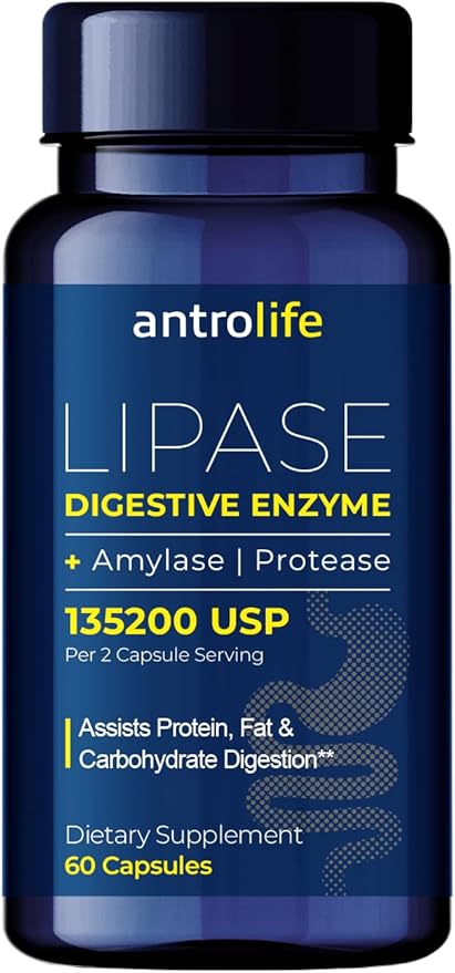 Digestive Enzymes Supplement – Lipase, Protease & Amylase for Optimal Digestion – Supports Fat, Protein & Carbohydrate Breakdown – Dietary Supplement Lipase Enzyme – 60 Capsules