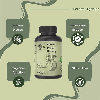 Panax Ginseng Capsule 500 MG Per Serving Energy, Serving for Mood, Cognitive Function and Energy Support, Non-GMO (Pack of 120 Capsule)