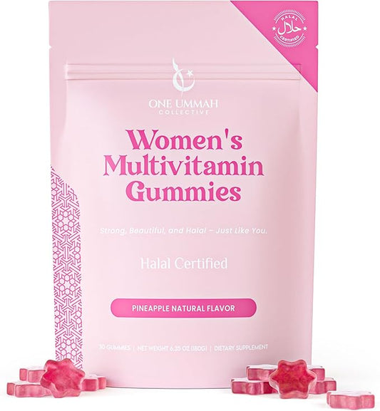 Halal Certified Women’s Multivitamin Gummies - Vegan, Easy Digestion, & High Absorption - Packed with Essential Nutrients, Omega-3, Folate & Biotin for Energy, Beauty, and Wellness - Tasty 30 ct Gummy