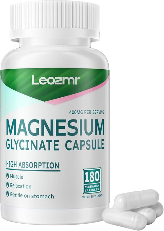 Magnesium Glycinate 400 MG per Serving 100% Chelated for High Absorption, Gentle On Stomach, Non-GMO, 180 Vegetarian Capsules