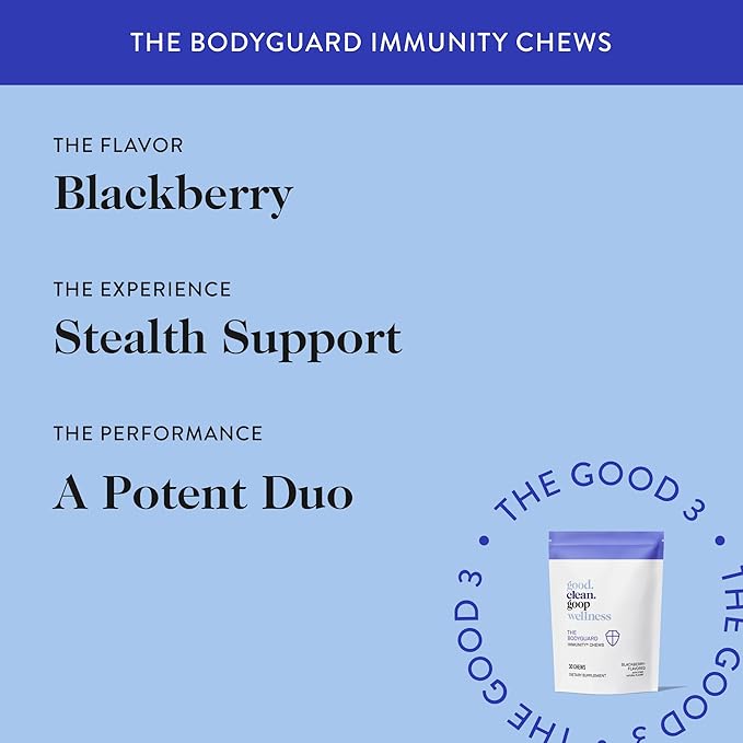 good.clean.goop Wellness The Bodyguard Immunity Chews | Dietary Supplement for Immune Support | Elderberry Extract & Vitamin D | Berry Flavored | Immune System Booster | Pack of 30 Chews | Non-GMO