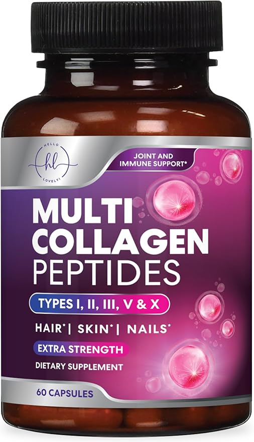 Best Collagen Peptides for Women - Multi-Collagen Hydrolyzed Complex 5 Types, Grass Fed Peptides for Hair, Skin, Nail, Bone & Joint Health Support, Collagen Powder Caps for Women & Men - 60 Capsules