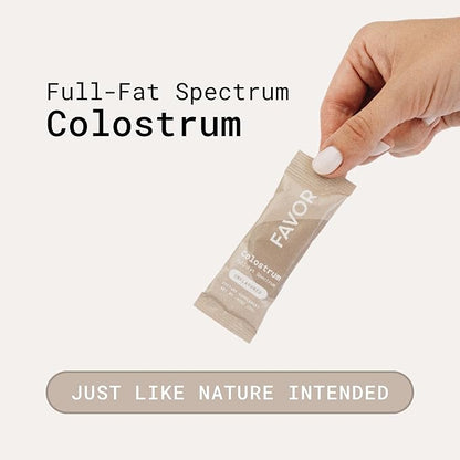 Favor Bovine Colostrum Packets | Liposomal and Whole | Holistic Human Health | Perfect for Travel | First Milking | Naturally High IgG | Ethically Made in The USA | Easy to Mix [Unflavored]