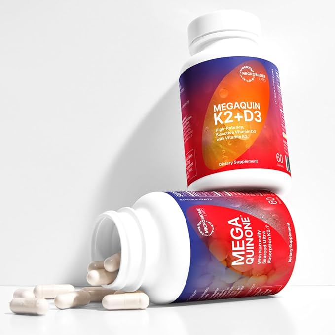 Microbiome Labs MegaQuin D3 - High Potency Vitamin D3 K2 Supplement - Bioactive & Bioavailable - Vitamin D3 5000 iu & MK-7 - Support Bone, Heart, Nerve & Immune Health (60 Capsules)