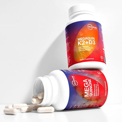Microbiome Labs MegaQuin D3 - High Potency Vitamin D3 K2 Supplement - Bioactive & Bioavailable - Vitamin D3 5000 iu & MK-7 - Support Bone, Heart, Nerve & Immune Health (60 Capsules)