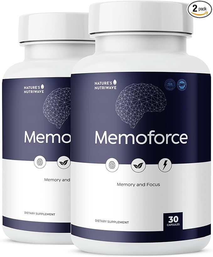 MemoForce - Natural Supplement with Ginkgo Biloba, Bacopa Monnieri for Brain & Memory Support | Non-GMO, Stimulant-Fre | Made in The USA, GMP-Certified | 30 Capsules - 2 Month Supply