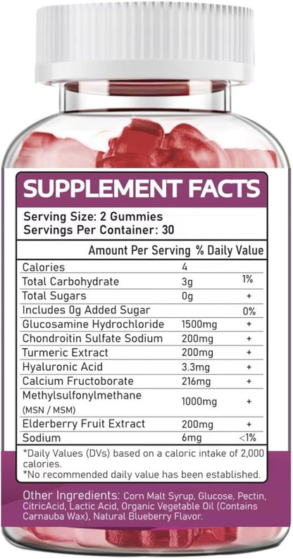 Glucosamine Chondroitin Supplements with MSM & Elderberry | Glucosamine Chondroitin Gummy for Women & Men | Glucosamine chondroitin Gummies Extra Strength | Joint Supplement | 1 Pack