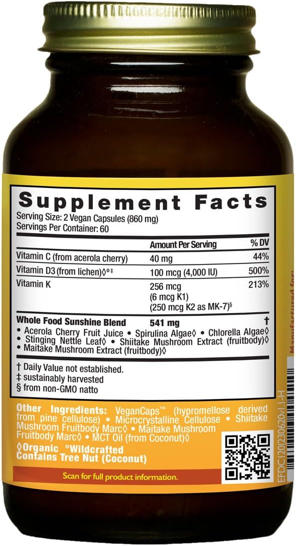 HealthForce SuperFoods Truly Natural Vitamin D - 120 Vegan Capsules