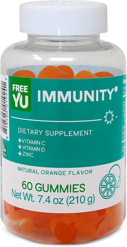 Immunity Gummy - Dietary Supplement with Vitamins for Adults & Teens - Chewable Multivitamin Booster Gummies with Zinc, Vitamin C and D - Naturally Flavored & Gluten Free - 60 Gummies (7.4 oz)