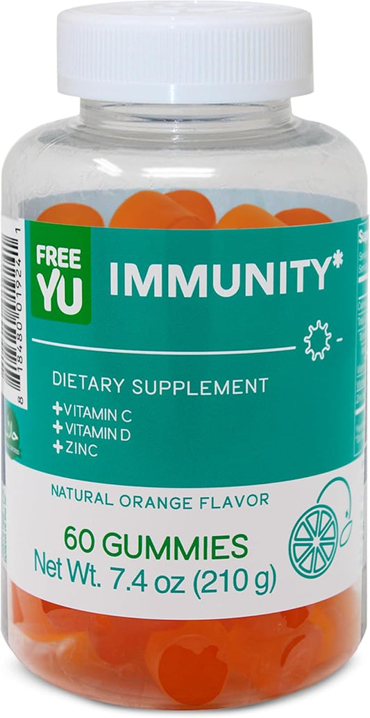 Immunity Gummy - Dietary Supplement with Vitamins for Adults & Teens - Chewable Multivitamin Booster Gummies with Zinc, Vitamin C and D - Naturally Flavored & Gluten Free - 60 Gummies (7.4 oz)