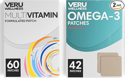 Veru Wellness Daily Essentials Duo Lifestyle Patches - Omega3 - Self Adhesive Time Release Topical Patch, 8-10 Hours (42 Day Supply)