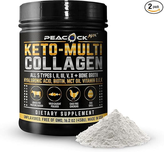 Keto Multi Collagen Peptides 16.2 oz - Bone Broth Protein Powder, 5 Types Hydrolyzed Collagen, MCT Oil, Biotin & Electrolytes for Joint, Skin, Hair & Gut Health, Unflavored Protein Powder