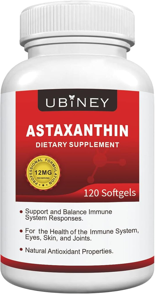 Premium Astaxanthin 12mg Softgels- 120 Servings, Supports Immune, Skin, Eye & Joint Health-Non-GMO, Gluten-Free, Microalgae Extract Supplement
