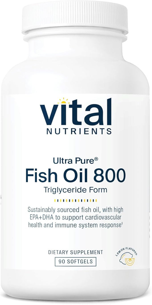 Vital Nutrients Ultra Pure® Fish Oil 800 Triglyceride Form | Heart, Brain, & Immune Health* | Sustainably Sourced High EPA & DHA Omega-3 Fatty Acid | Lemon Flavor | Gluten, Dairy, Soy Free | 90 Count