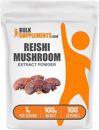 BulkSupplements.com Reishi Mushroom Extract Powder - Reishi Mushroom Powder, Supplement for Overall Well-Being - Gluten Free, 1g per Serving, 100g (3.5 oz) (Pack of 1)