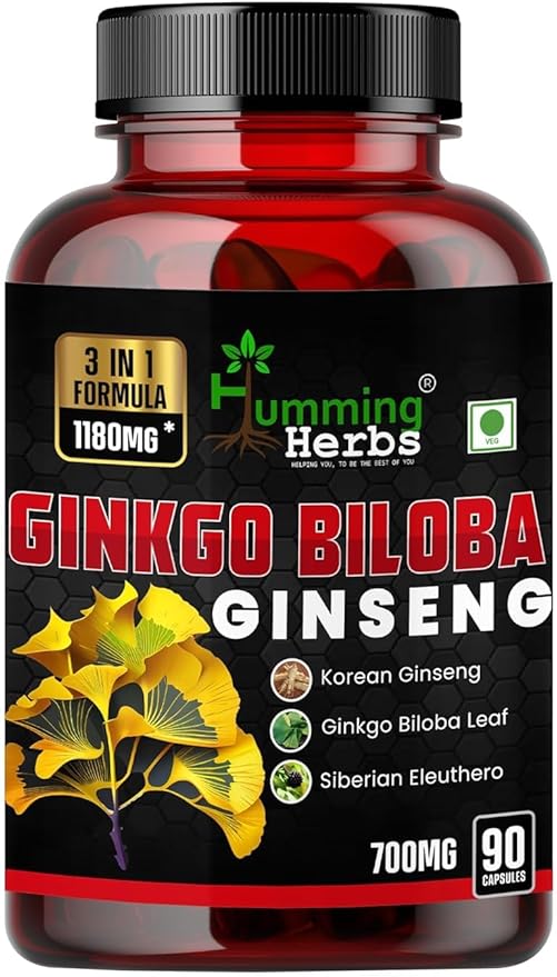 Ginkgo Biloba & Korean Ginseng Supplement – 700mg with Siberian Eleuthero Supports Brain Function, Energy, & Immune – 90 Capsules