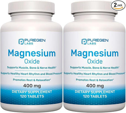 Magnesium Oxide 400mg [High Potency] Supplement | 2 Pack - Total 240 Tablets