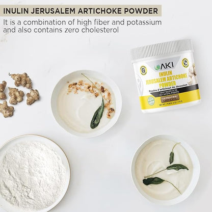 AKI Inulin Jerusalem Artichoke Powder (6oz/170g) Good in Fiber & Prebiotic, Ideal for Coffee, Smoothies, Juice & Other Meals - Vegan, Gluten-Free (Pack of 1)