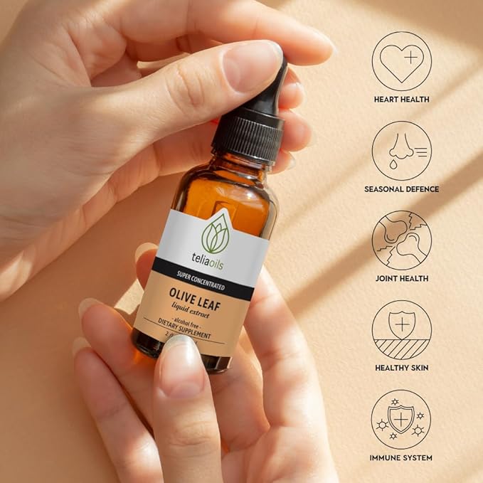 Teliaoils Premium Greek Olive Leaf Glycerin Extract, Rich in Antioxidant Oleuropein, Pure and Potent, Non-GMO, Vegan, Gluten-Free, Easy-to-Use, Alcohol-Free 2 fl oz. (60ml)
